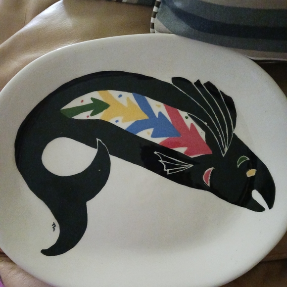 Source Unknown Other - Alaskan Art Pottery Platter Handpainted Fish Salmon